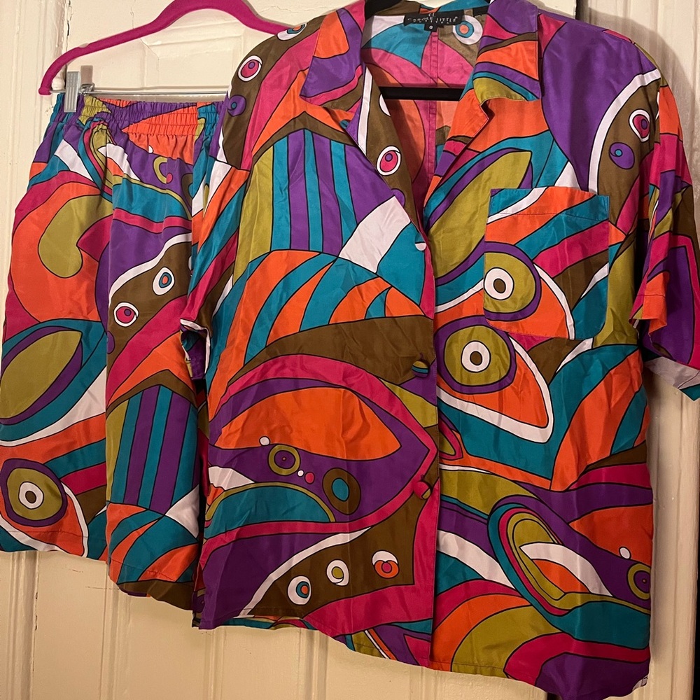 Carole Little Multicolor Abstract Shirt and Shorts Set